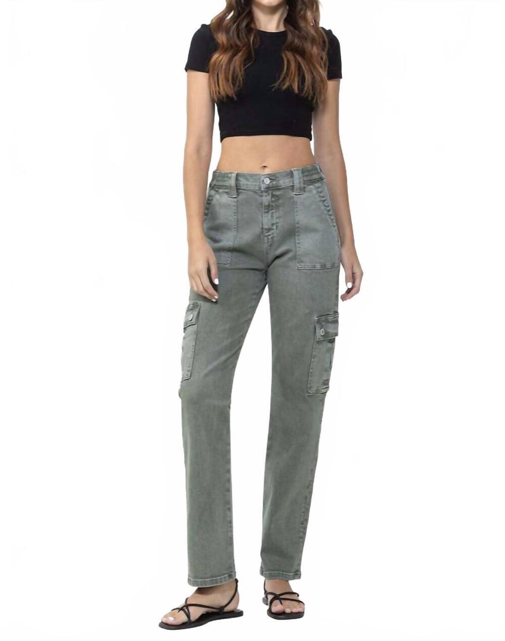 NEW VERVET BY FLYING MONKEY livia mid rise straight crop jeans in army green